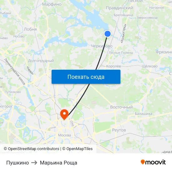 Пушкино to Марьина Роща map