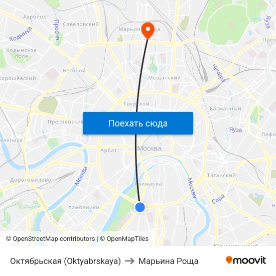 Октябрьская (Oktyabrskaya) to Марьина Роща map