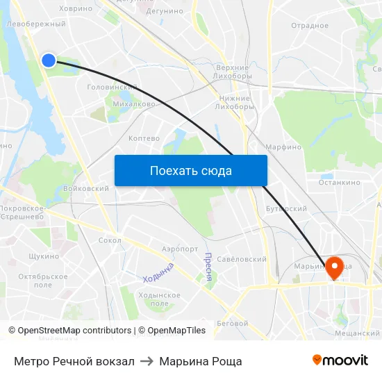 Метро Речной вокзал to Марьина Роща map