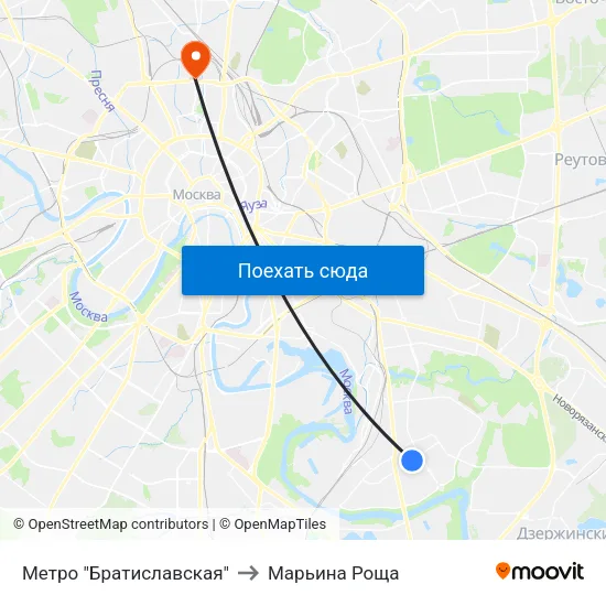 Метро "Братиславская" to Марьина Роща map