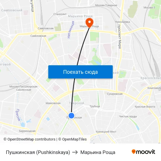 Пушкинская (Pushkinskaya) to Марьина Роща map