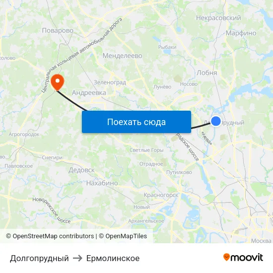 Долгопрудный to Ермолинское map