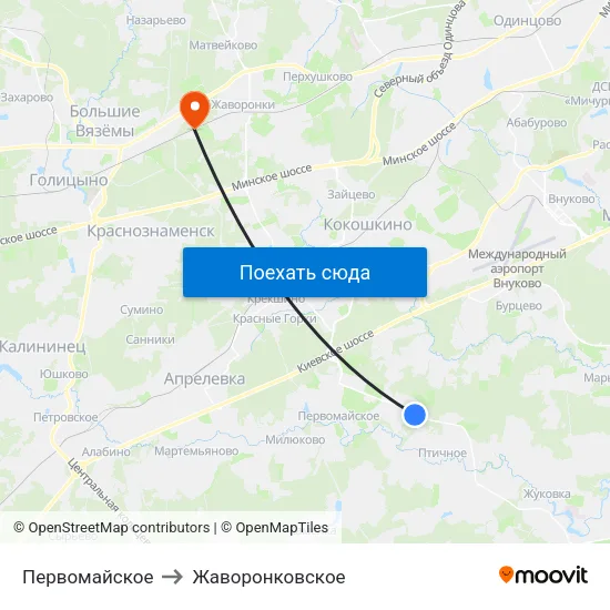Первомайское to Жаворонковское map