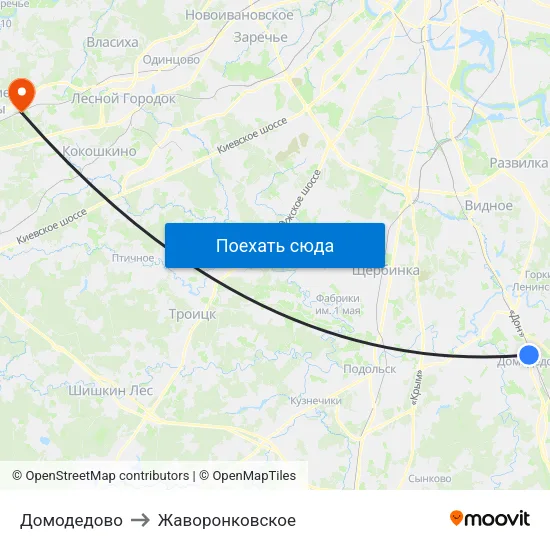 Домодедово to Жаворонковское map