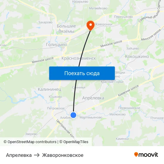 Апрелевка to Жаворонковское map