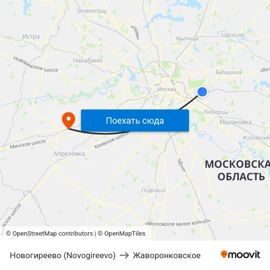 Новогиреево (Novogireevo) to Жаворонковское map