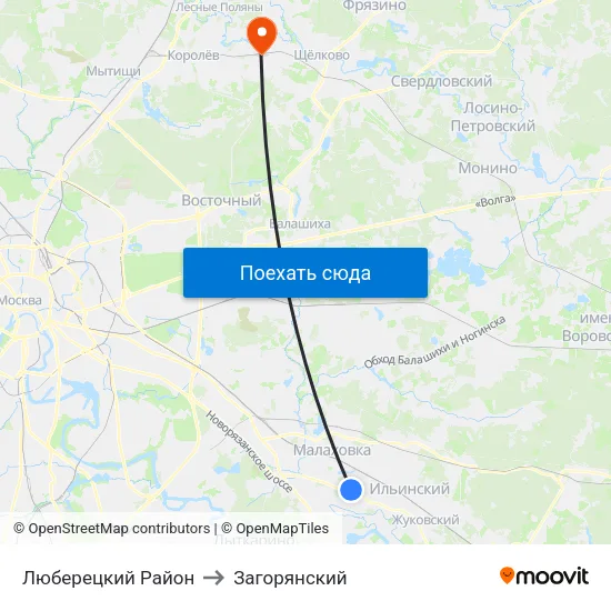 Люберецкий Район to Загорянский map