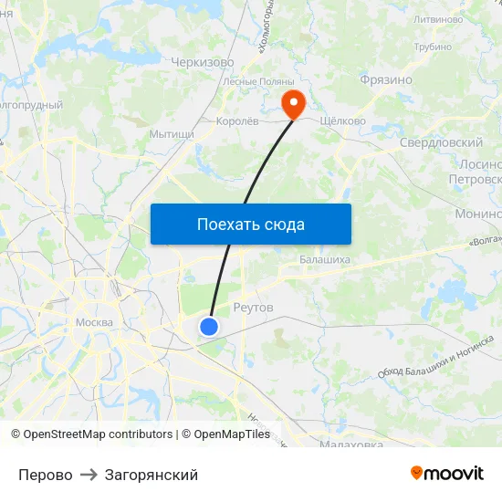 Перово to Загорянский map