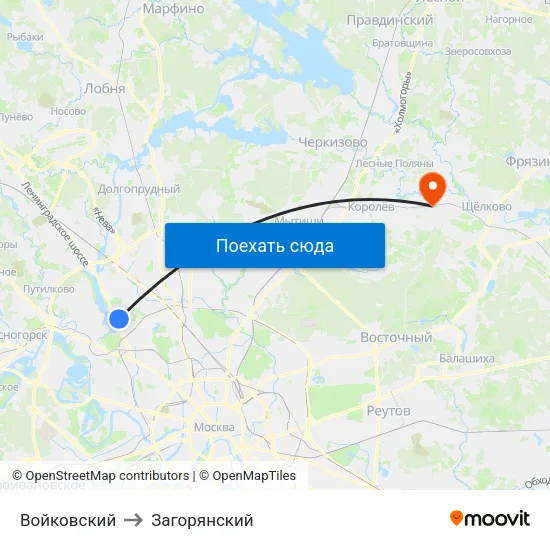 Войковский to Загорянский map