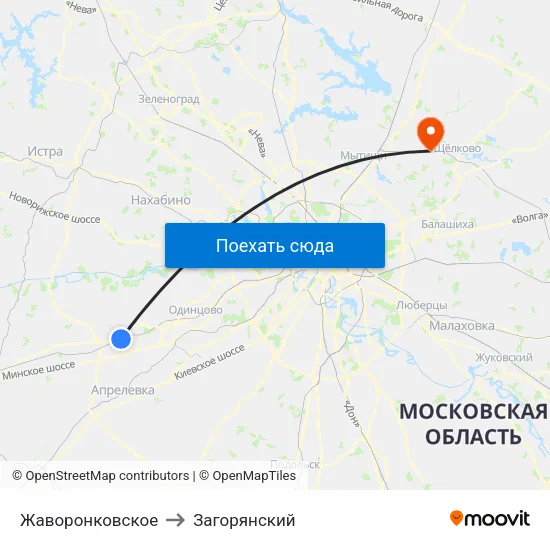 Жаворонковское to Загорянский map