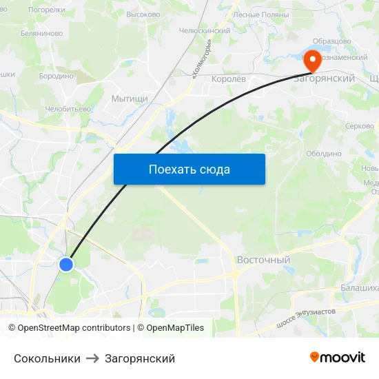 Сокольники to Загорянский map