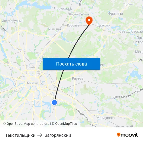 Текстильщики to Загорянский map