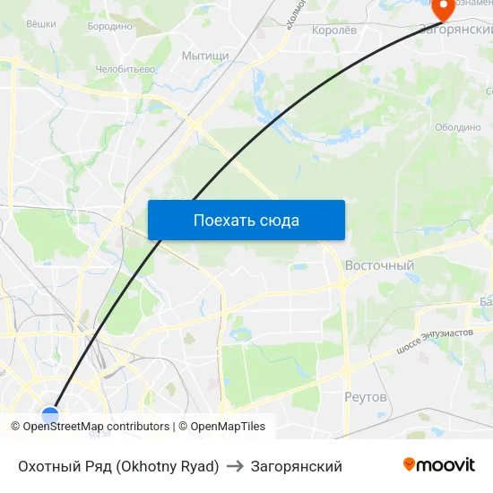Охотный Ряд (Okhotny Ryad) to Загорянский map