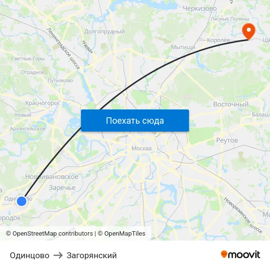 Одинцово to Загорянский map