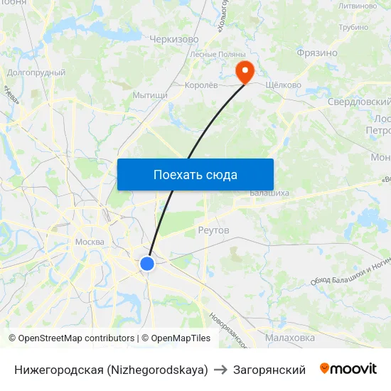 Нижегородская (Nizhegorodskaya) to Загорянский map