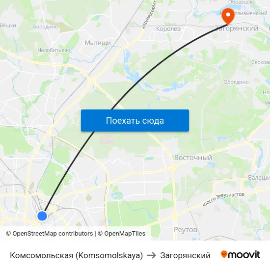 Комсомольская (Komsomolskaya) to Загорянский map