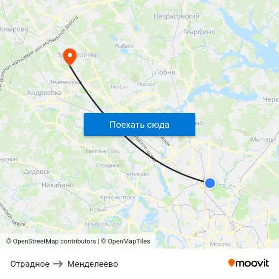 Отрадное to Менделеево map