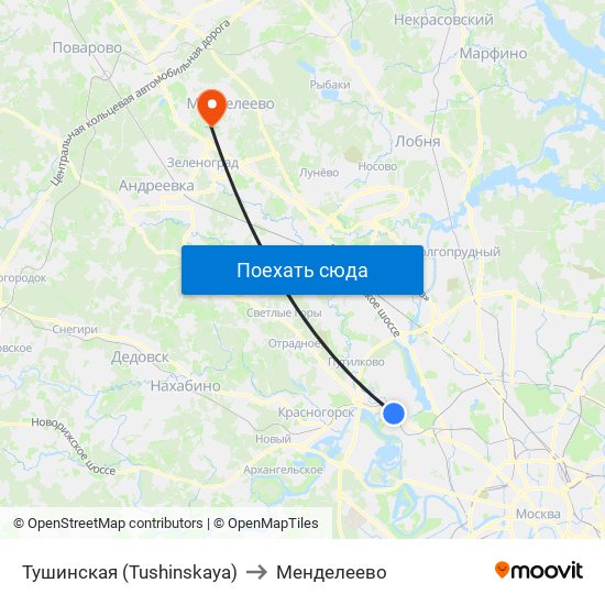 Тушинская (Tushinskaya) to Менделеево map