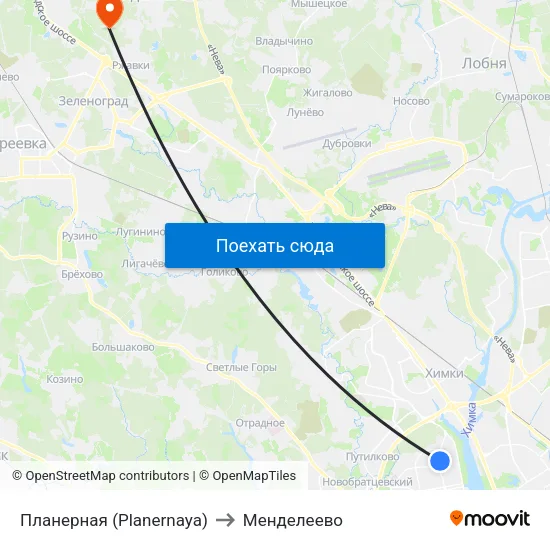 Планерная (Planernaya) to Менделеево map
