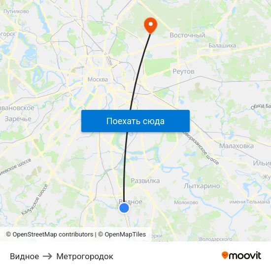 Видное to Метрогородок map