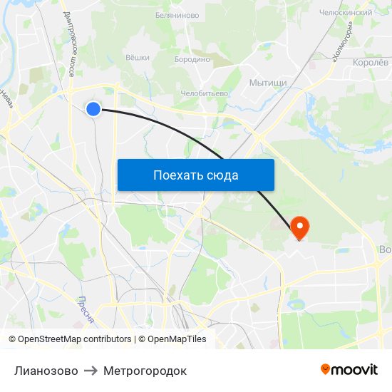 Лианозово to Метрогородок map