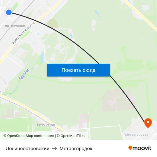 Лосиноостровский to Метрогородок map