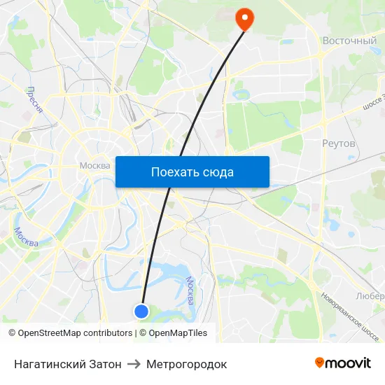 Нагатинский Затон to Метрогородок map