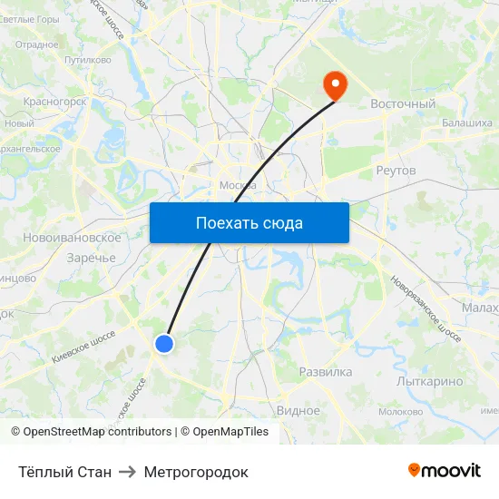 Тёплый Стан to Метрогородок map