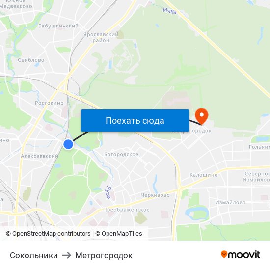 Сокольники to Метрогородок map