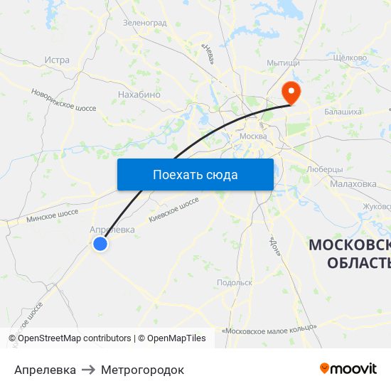 Апрелевка to Метрогородок map