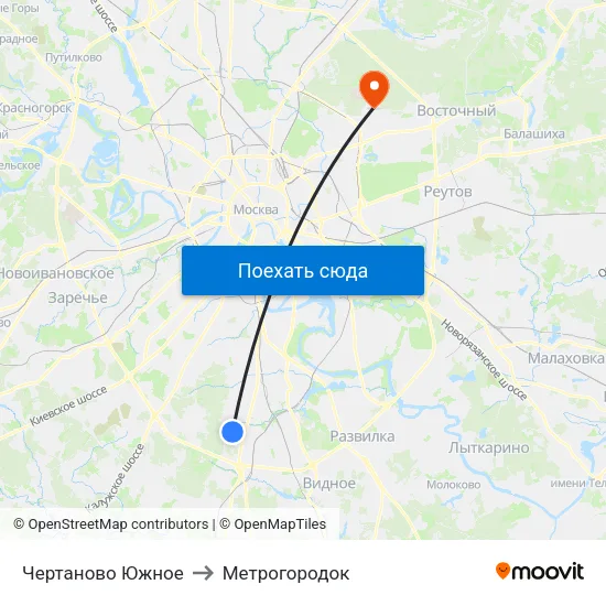 Чертаново Южное to Метрогородок map
