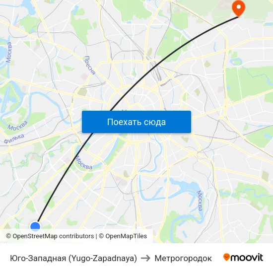 Юго-Западная (Yugo-Zapadnaya) to Метрогородок map