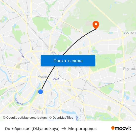 Октябрьская (Oktyabrskaya) to Метрогородок map