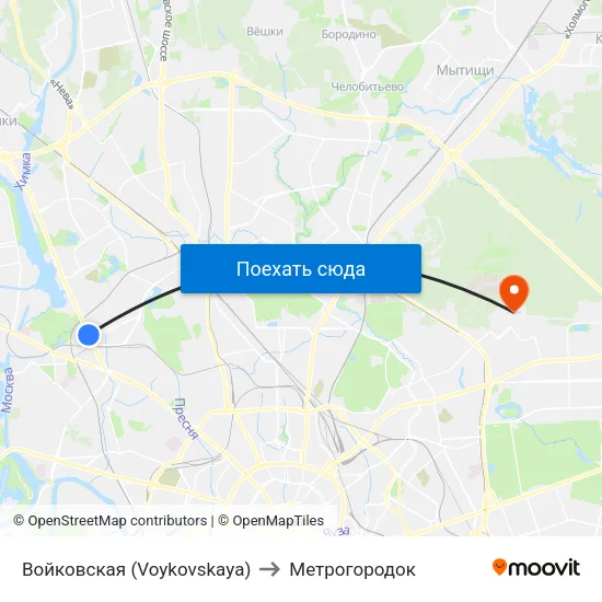 Войковская (Voykovskaya) to Метрогородок map
