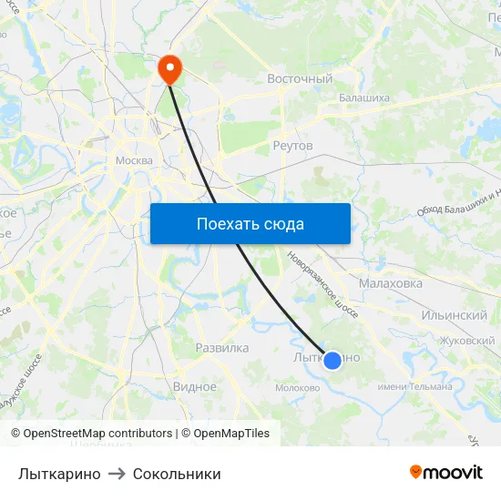 Лыткарино to Сокольники map