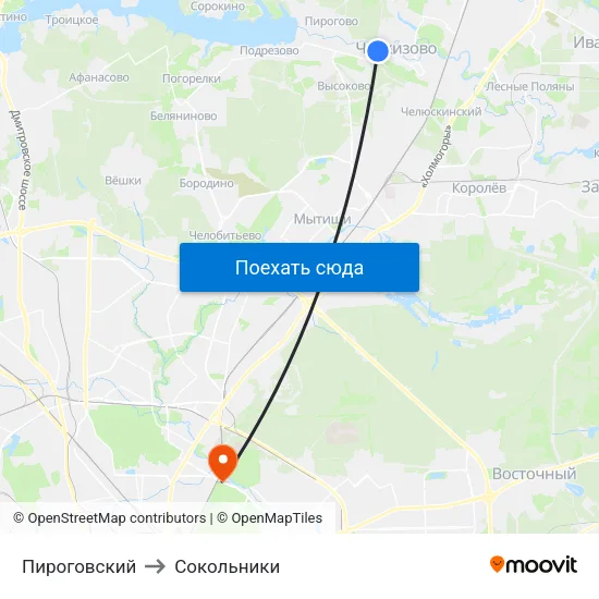 Пироговский to Сокольники map