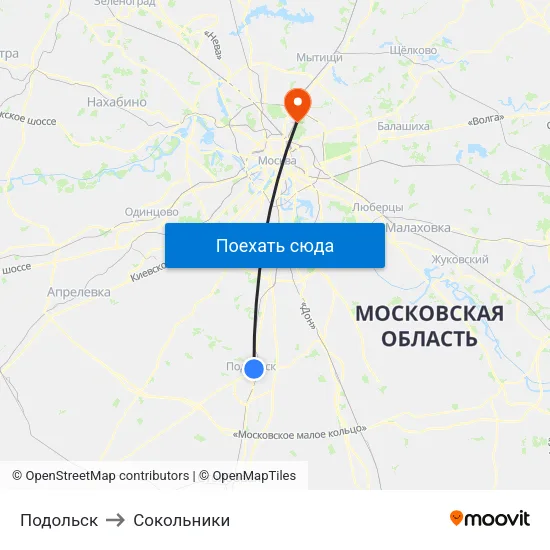 Подольск to Сокольники map