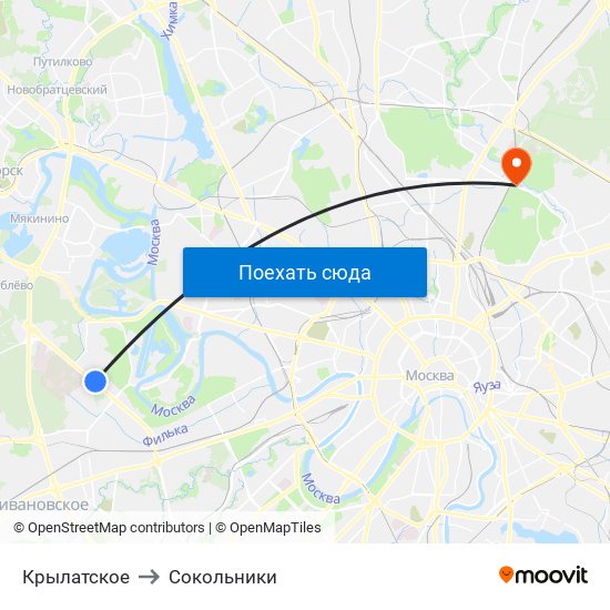 Крылатское to Сокольники map