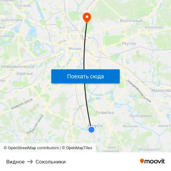 Видное to Сокольники map