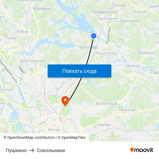 Пушкино to Сокольники map