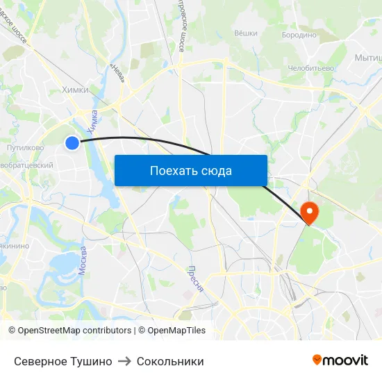 Северное Тушино to Сокольники map