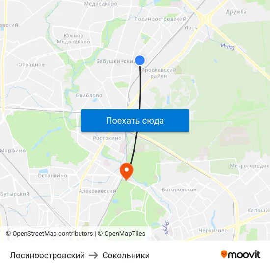 Лосиноостровский to Сокольники map