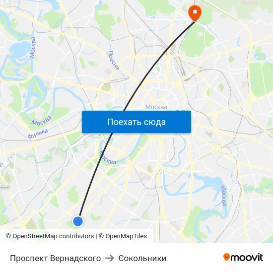 Проспект Вернадского to Сокольники map
