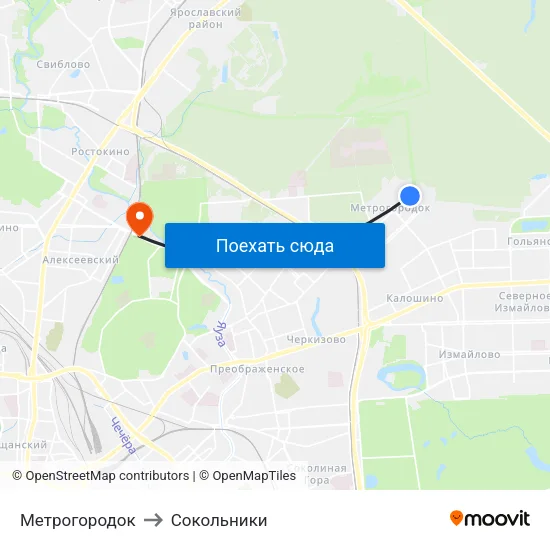 Метрогородок to Сокольники map