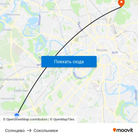 Солнцево to Сокольники map