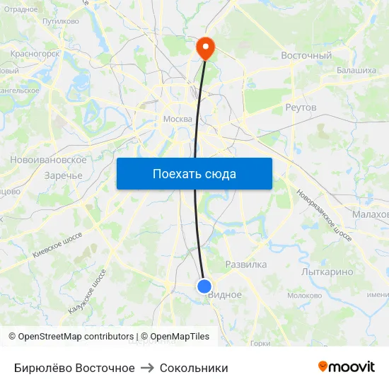 Бирюлёво Восточное to Сокольники map