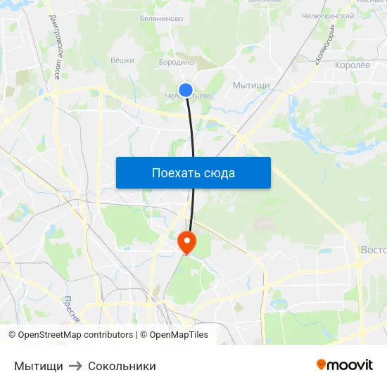 Мытищи to Сокольники map