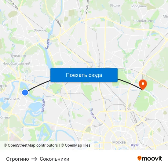 Строгино to Сокольники map
