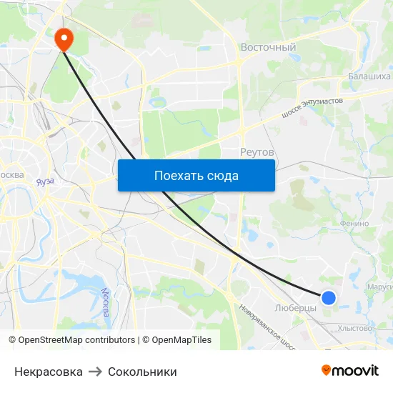 Некрасовка to Сокольники map