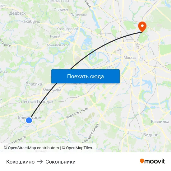 Кокошкино to Сокольники map